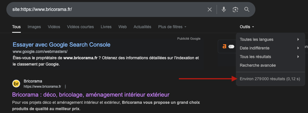 image de la serp avec la commande google