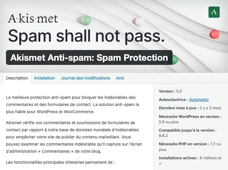 extension wordpress akismet anti spam